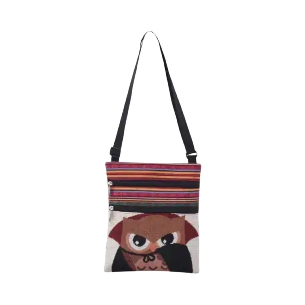 Owl Jacquard Pattern Festival Style Crossbody Bag with Adjustable Shoulder Strap